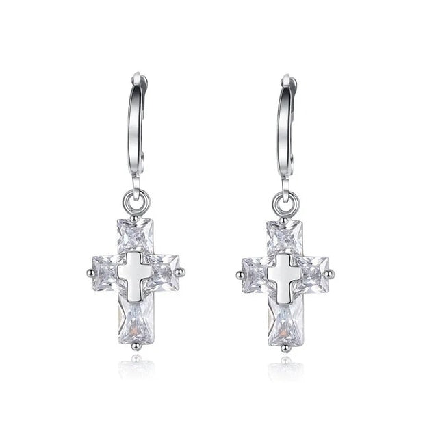 Transparent Cross Necklace and Earrings D Earrings / None