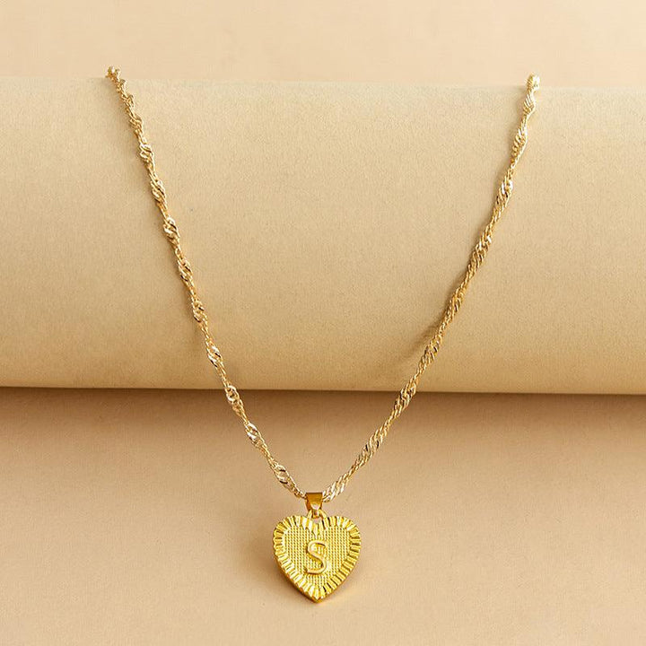 Initial Letter Heart Pendant Necklace Gold / S