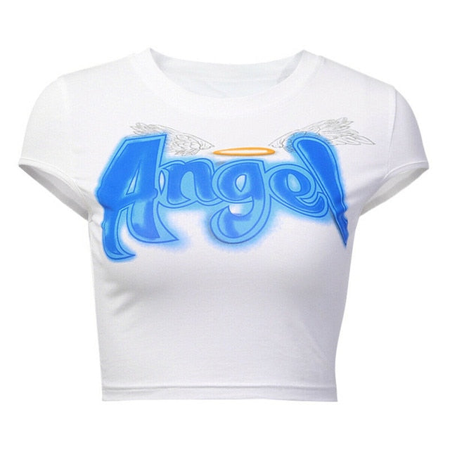 Angel Letter Printed Tees A White / L GD Home Goods