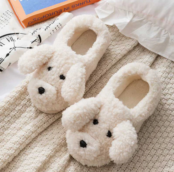 Animal Slippers puppy white slip-on / 36-37(fit for 35-36) GD Home Goods