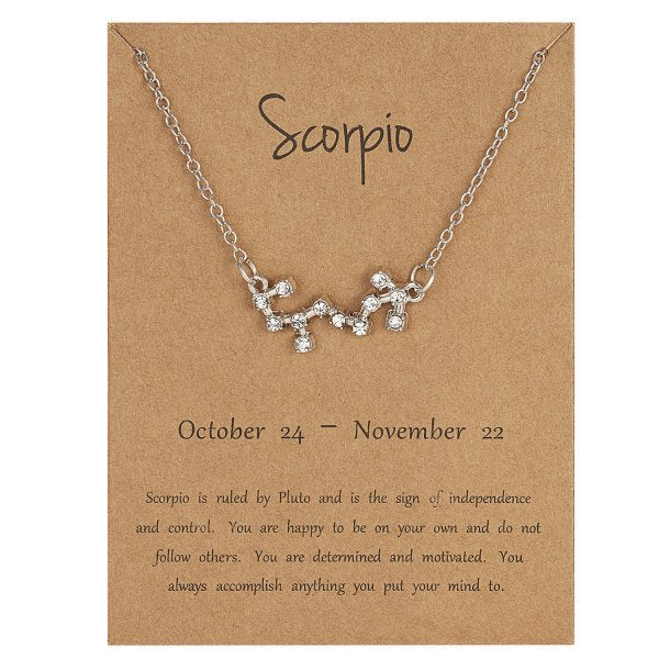 12 Constellation Zodiac Sign Necklace Scorpio / Silver Color GD Home Goods
