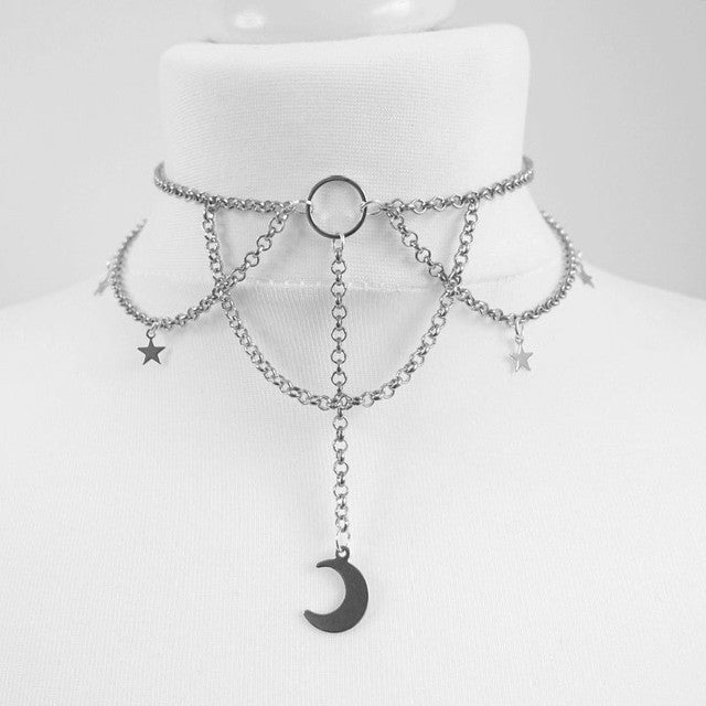 Black Crescent Moon Necklace Antique Silver Plated GD Home Goods