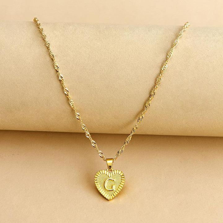 Initial Letter Heart Pendant Necklace Gold / G