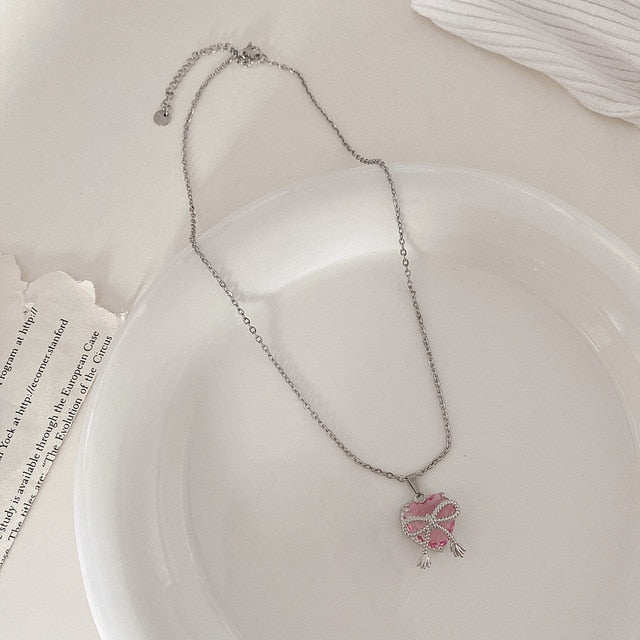 Cupid Crystal Pearl Heart Necklace 3 GD Home Goods