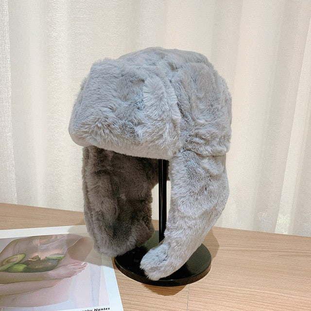 Thickened Warm Earflap Pilot Hat Grey / 54-58cm
