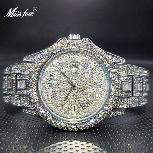 Men's Calendar Quartz Diamond Watch V320R-Silver