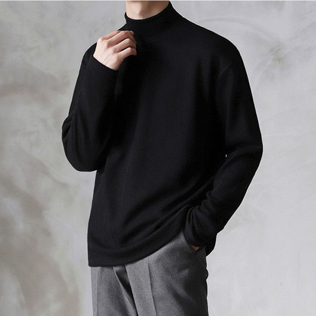 Casual Velvet Turtleneck Men Loose Sweater Black / L GD Home Goods