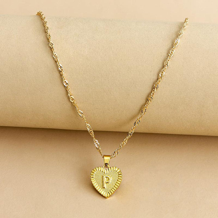 Initial Letter Heart Pendant Necklace Gold / P