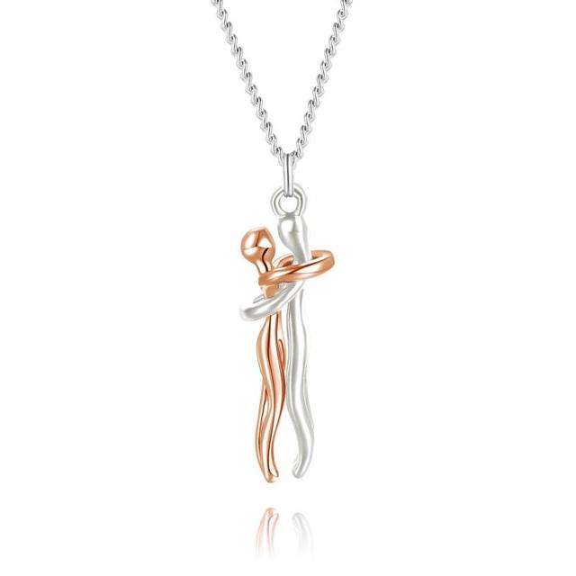 Couple Hugging Pendant Necklace Silver and Rose Gold GD Home Goods