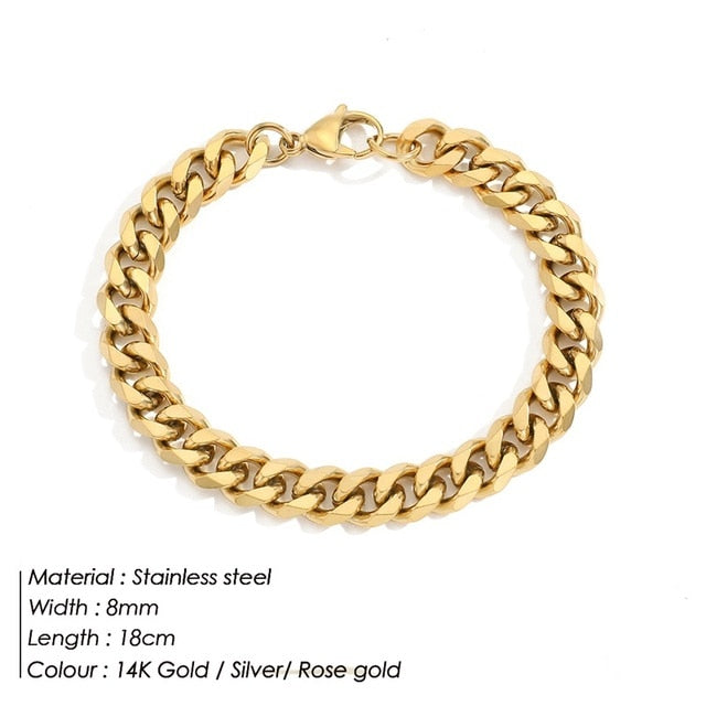 Curb Chain Stainless Steel Bracelet Gold / YS32852 - 8MM 18CM GD Home Goods