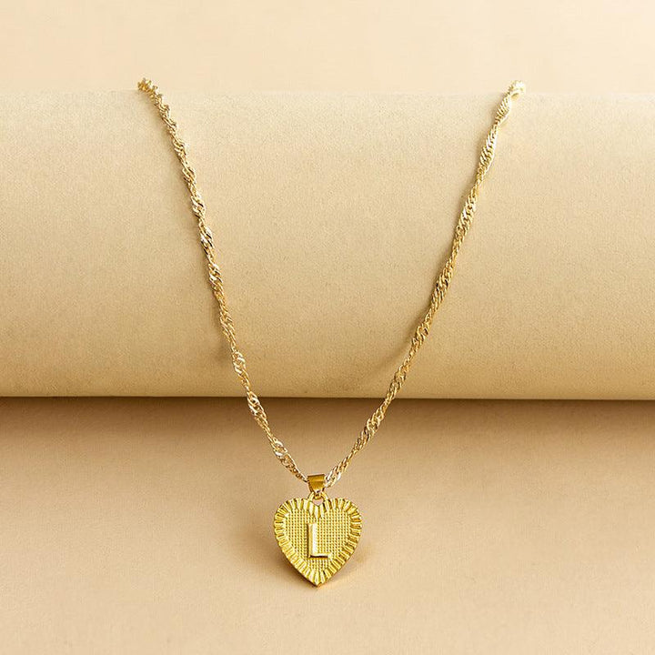 Initial Letter Heart Pendant Necklace Gold / L