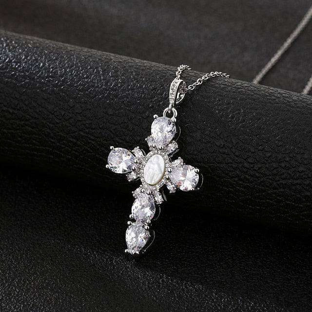 Cross Pendant Virgin Mary Necklace Silver GD Home Goods
