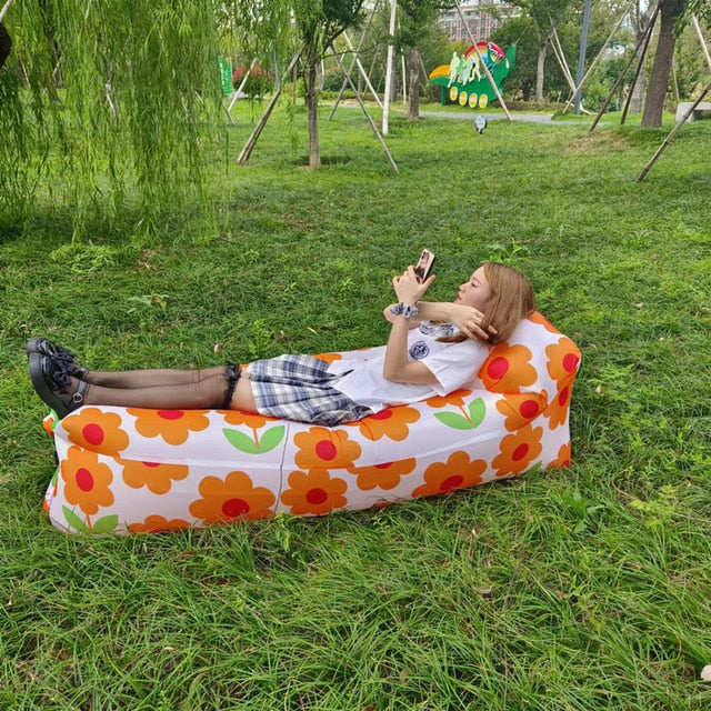Inflatable Sofa - Great Inflatable Sofa or Inflatable Bed White With Flowers Home and Kitchen