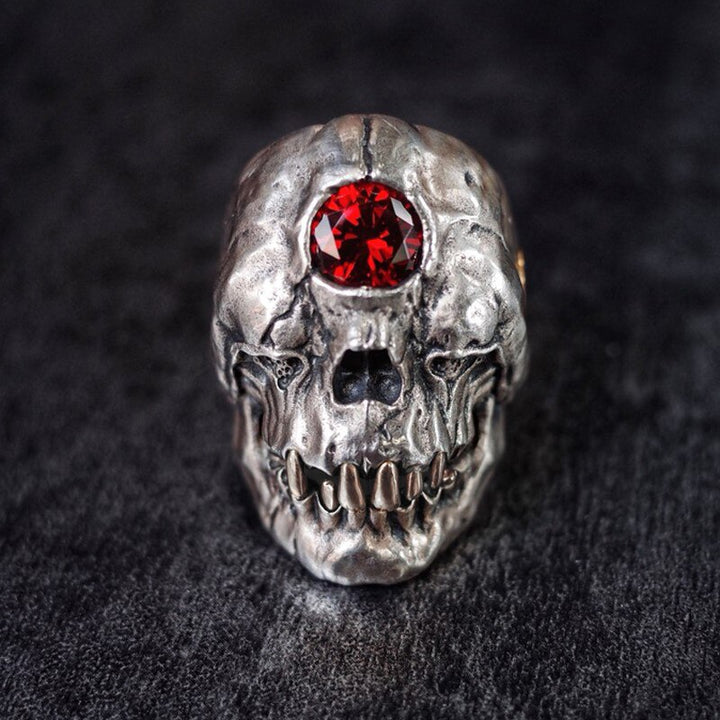 Cyclops Skull Ring Red CZ Crystal GD Home Goods