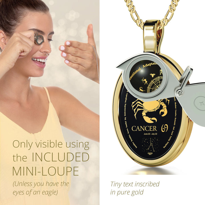 Cancer Necklace Zodiac Pendant 24k Gold Inscribed on Onyx Stone GD Home Goods