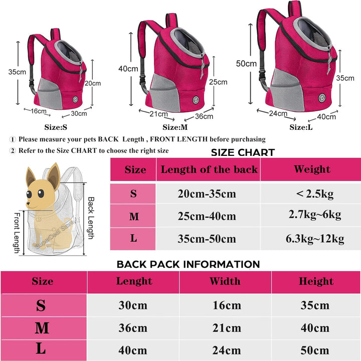 Pet Carrier Backpack size chart