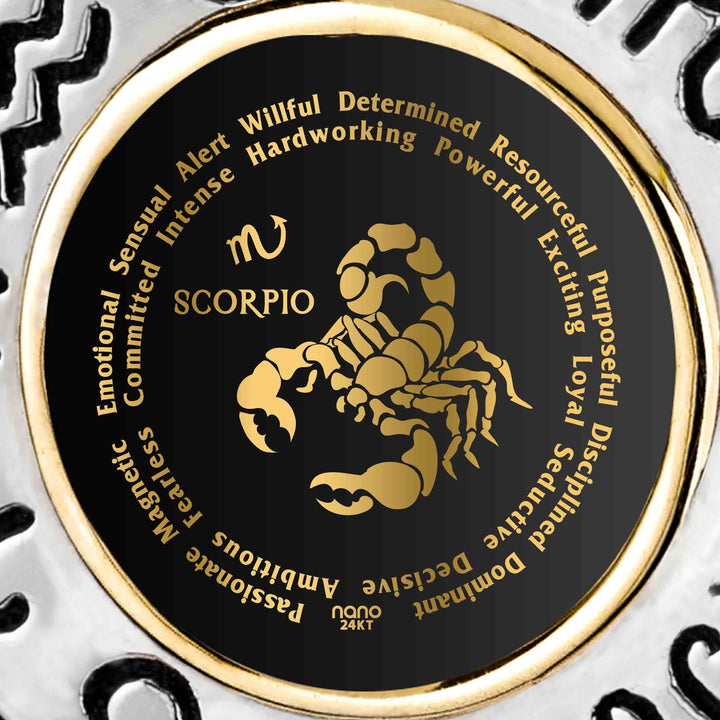 Scorpio Necklace Zodiac Pendant 24k Gold Inscribed on Onyx Stone GD Home Goods