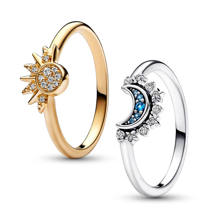 Celestial Blue Sparkling Moon And Sun Rings GD Home Goods