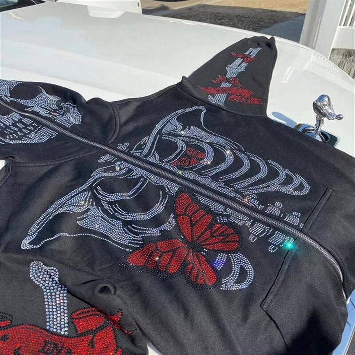 Gothic Butterfly Skeleton Print Sweatshirt