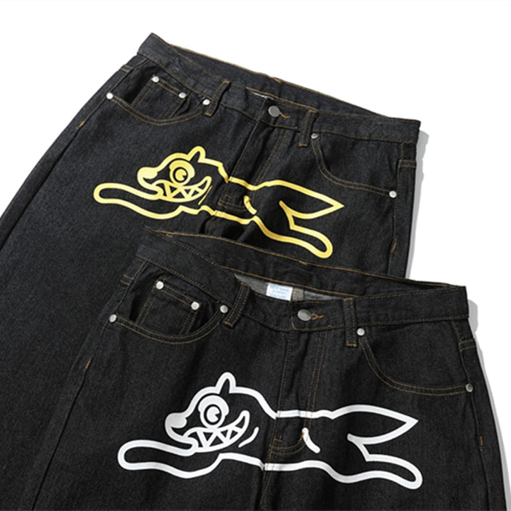 Dog Print Black Streetwear Jeans GD Home Goods