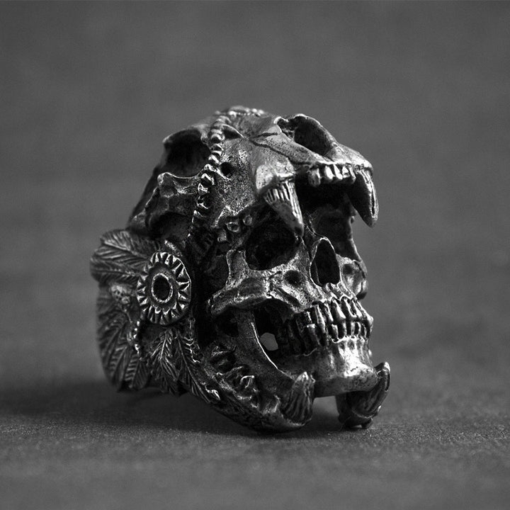 Indian Jaguar Warrior Skull Ring