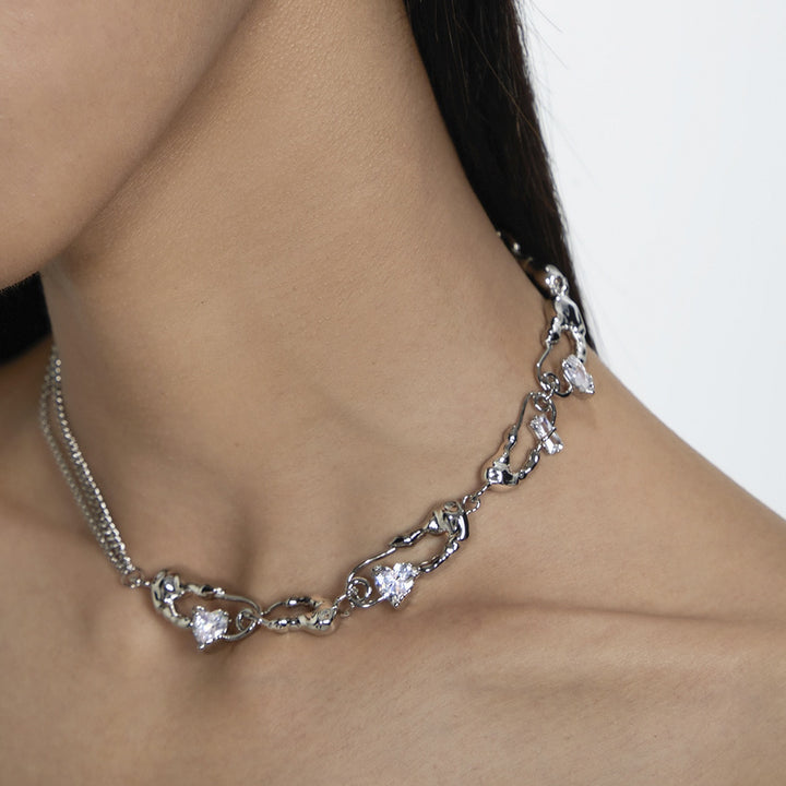 Short Collar Love Heart Crystal Necklace
