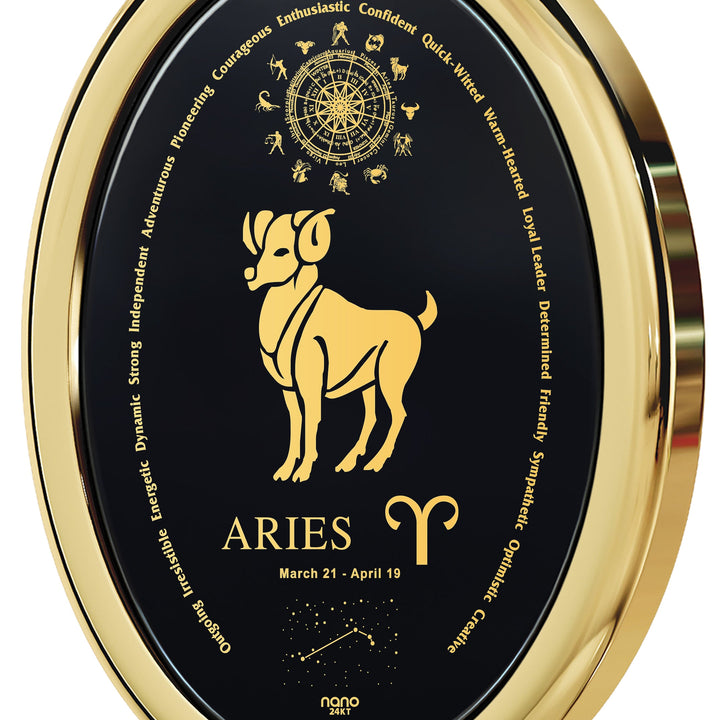 Aries Necklace Zodiac Pendant 24k Gold Inscribed on Onyx Stone GD Home Goods