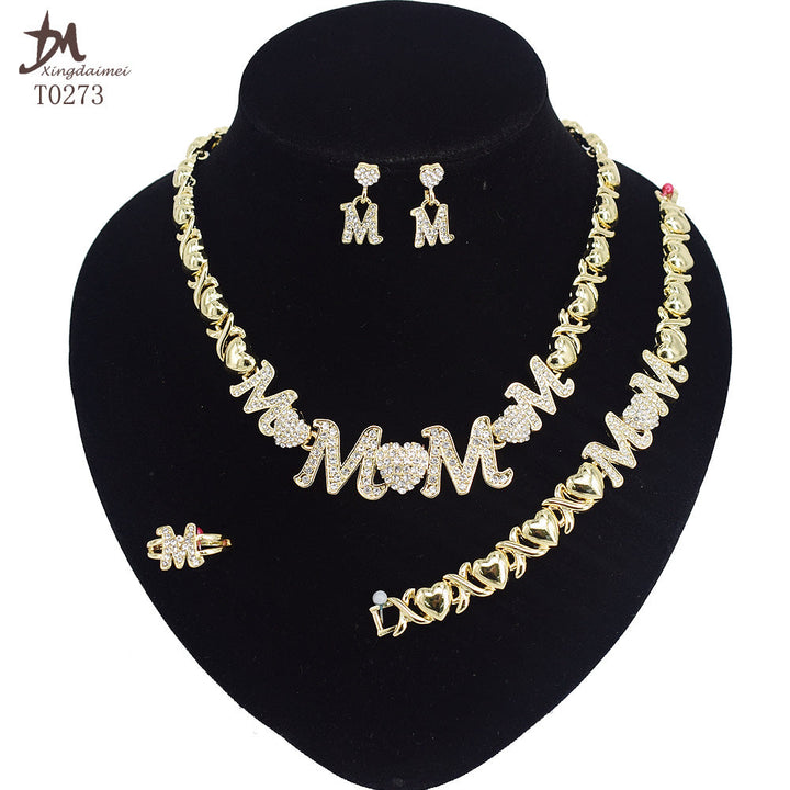 Gold Mom Necklace and Earrings