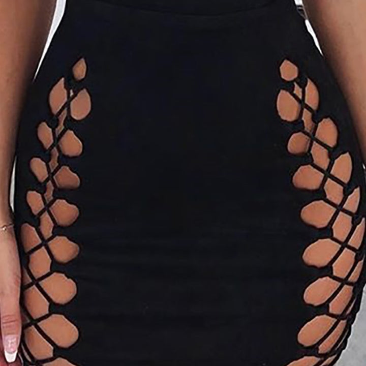 Black Lace Up Mini Dress