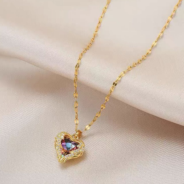 Gold Heart Shaped Opal Necklace