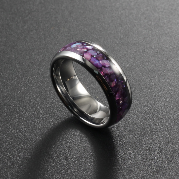 Opal Ring - Tungsten - Crushed Opal Ring Purple and White Opal Tungsten Ring