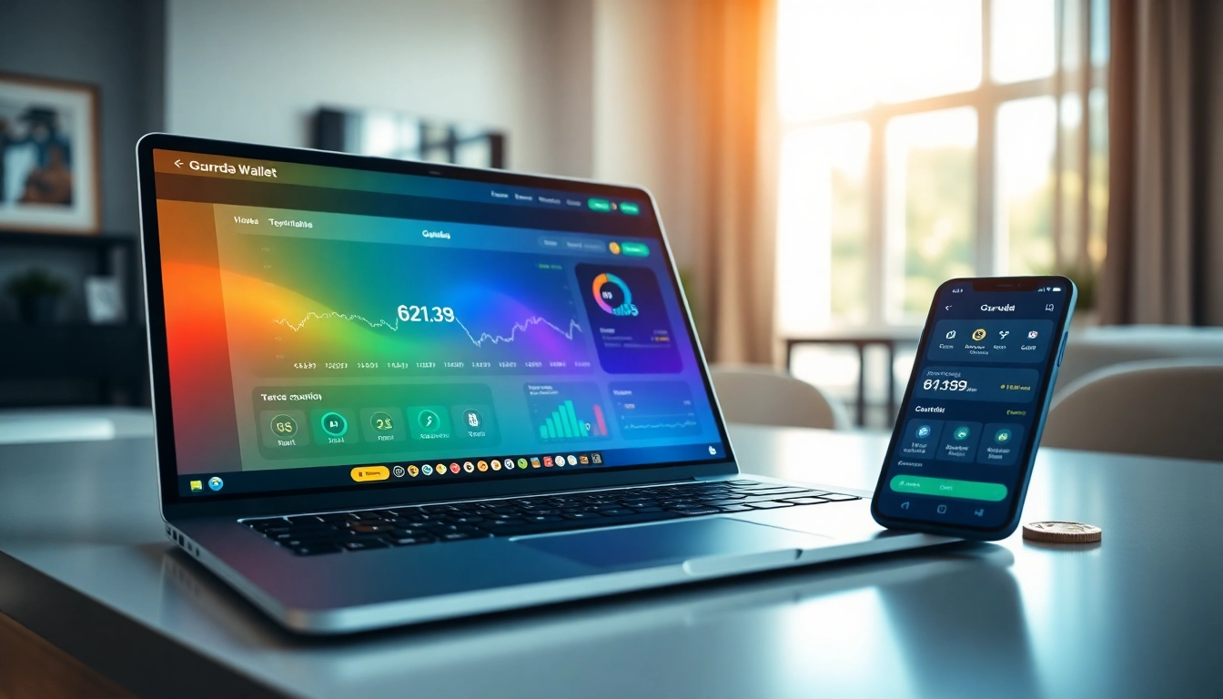 Visualizing the gaurda wallet interface on digital devices with vibrant graphs.