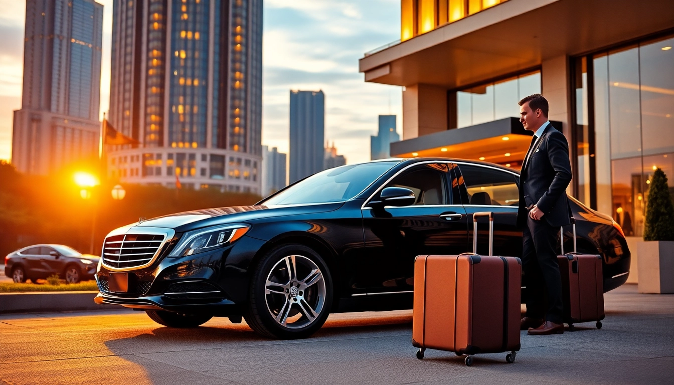 Experience a premium vip chauffeur service with a professional driver at a luxury hotel.