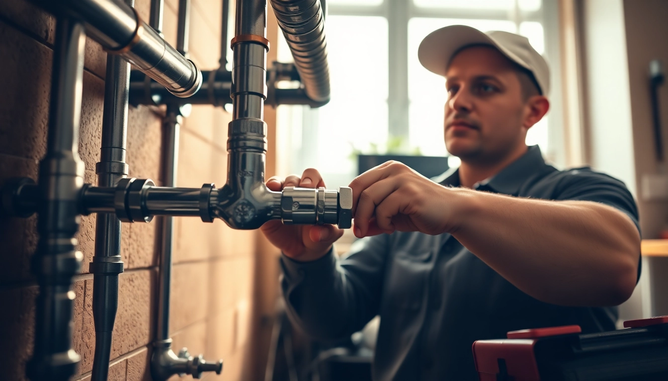 Plumbing expert repairing a residential plumbing system in a well-lit kitchen.