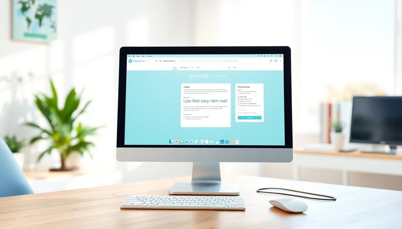 Use temp mail service to generate a temporary email address on a sleek computer interface.